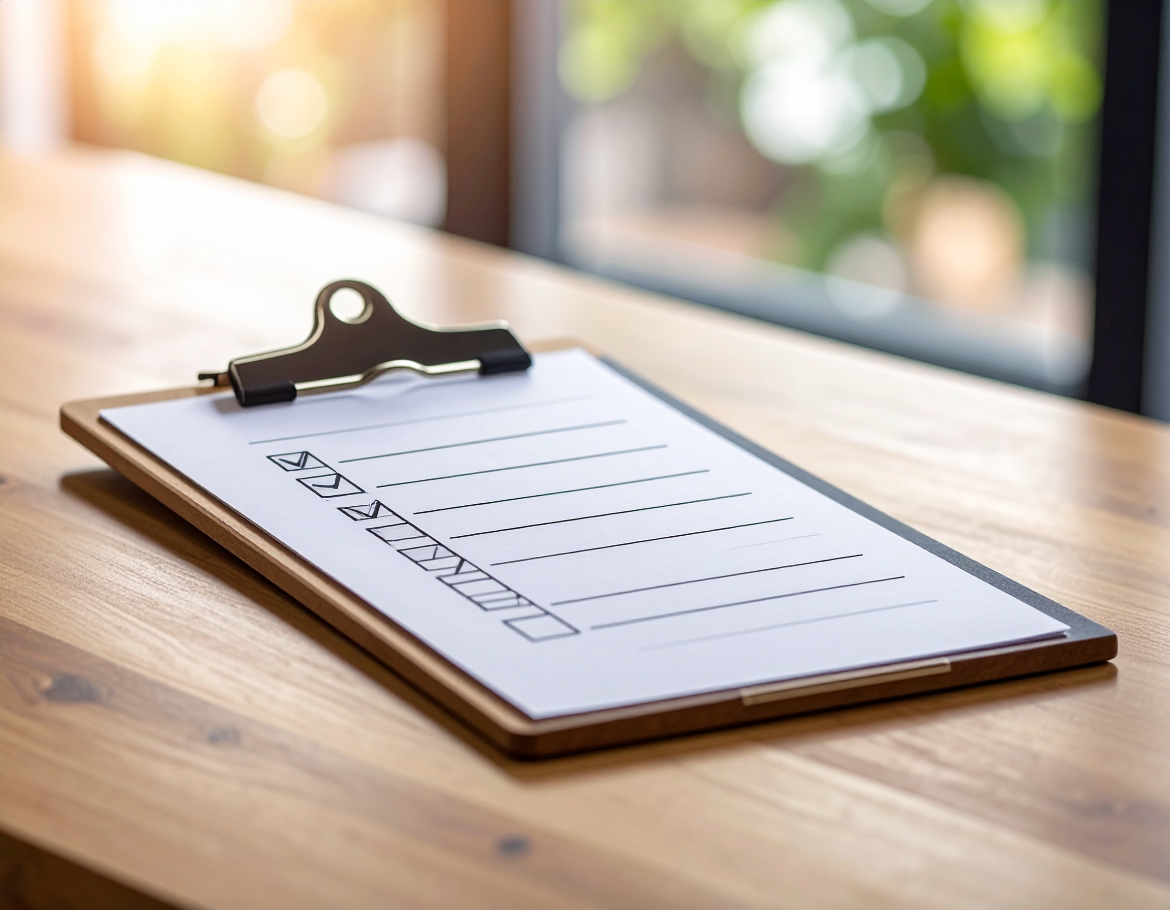 Firefly_realistic clipboard check list on a table 911646