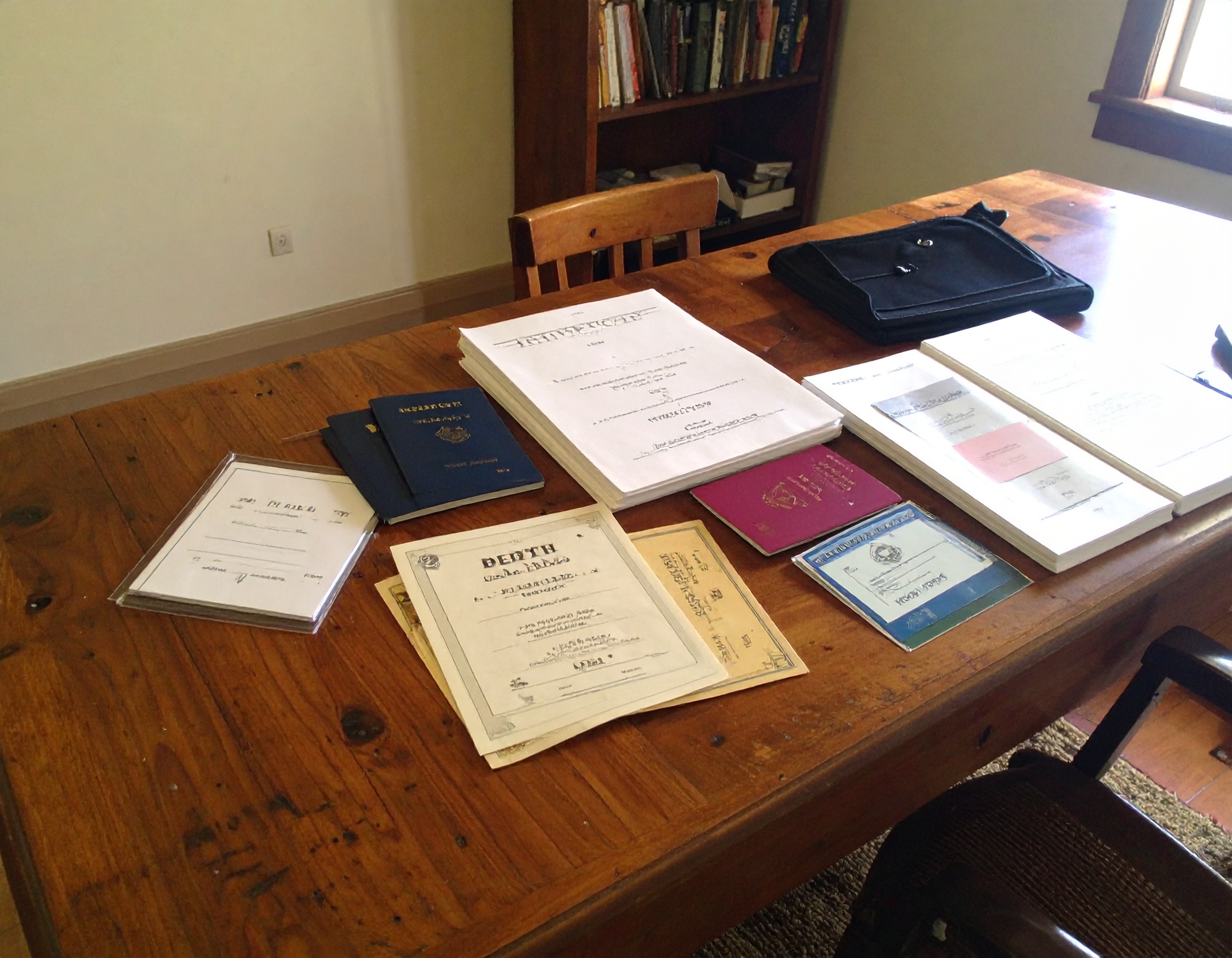 Firefly_Personal documents information, birth certificate on table 812107