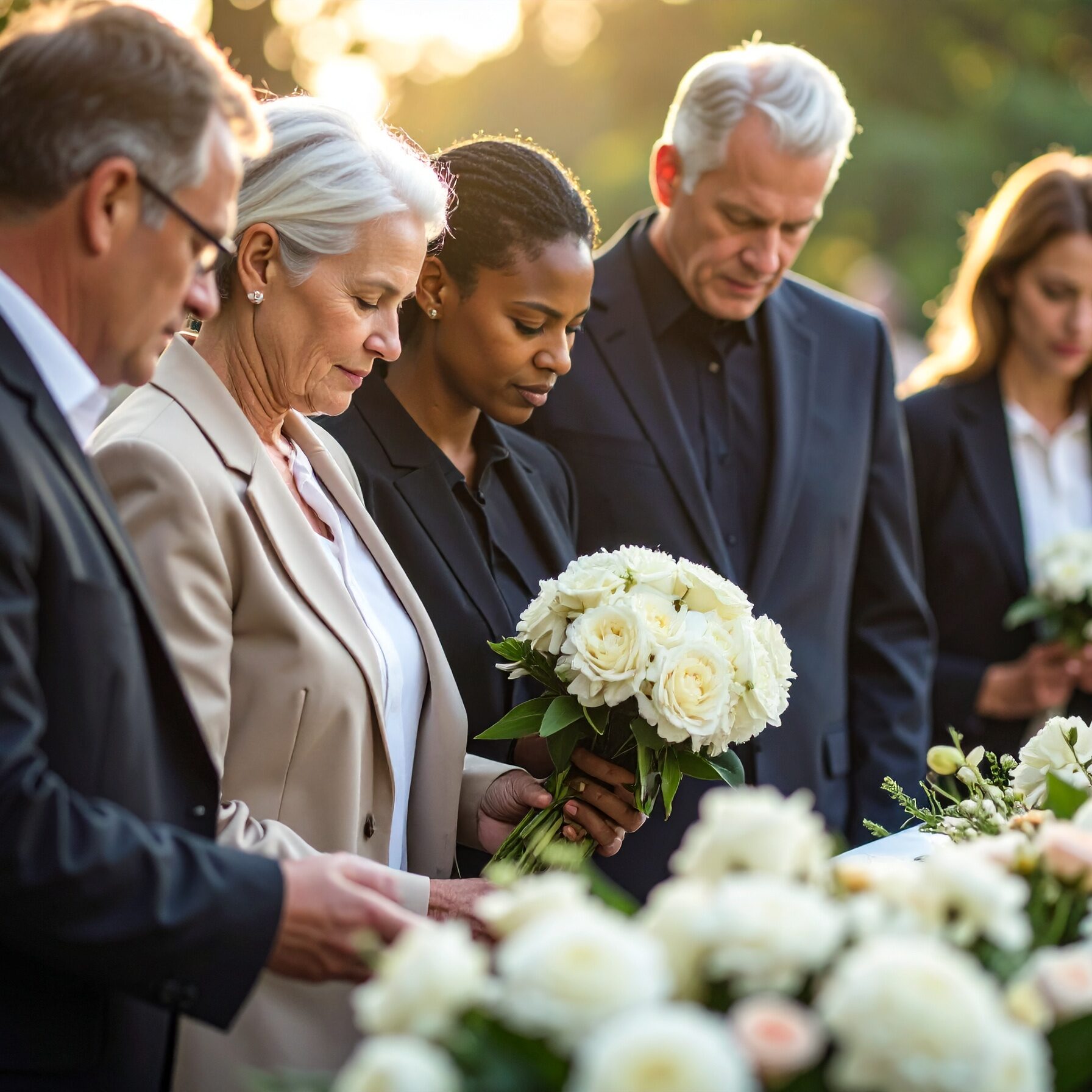 Firefly__People offering their condolences at a funeral to a family 227286