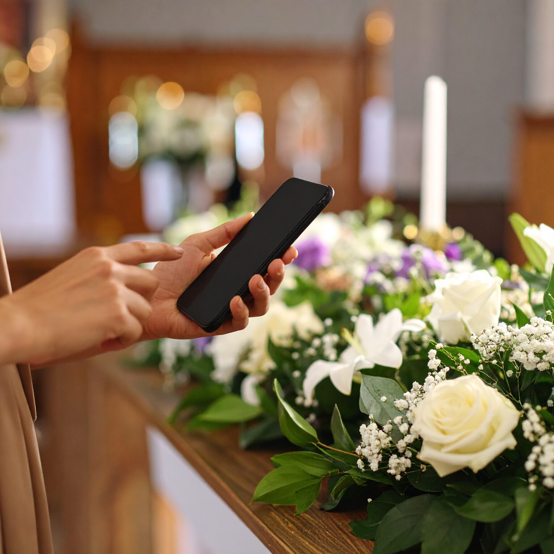 Firefly__funeral home a person turning off cell phone 297326